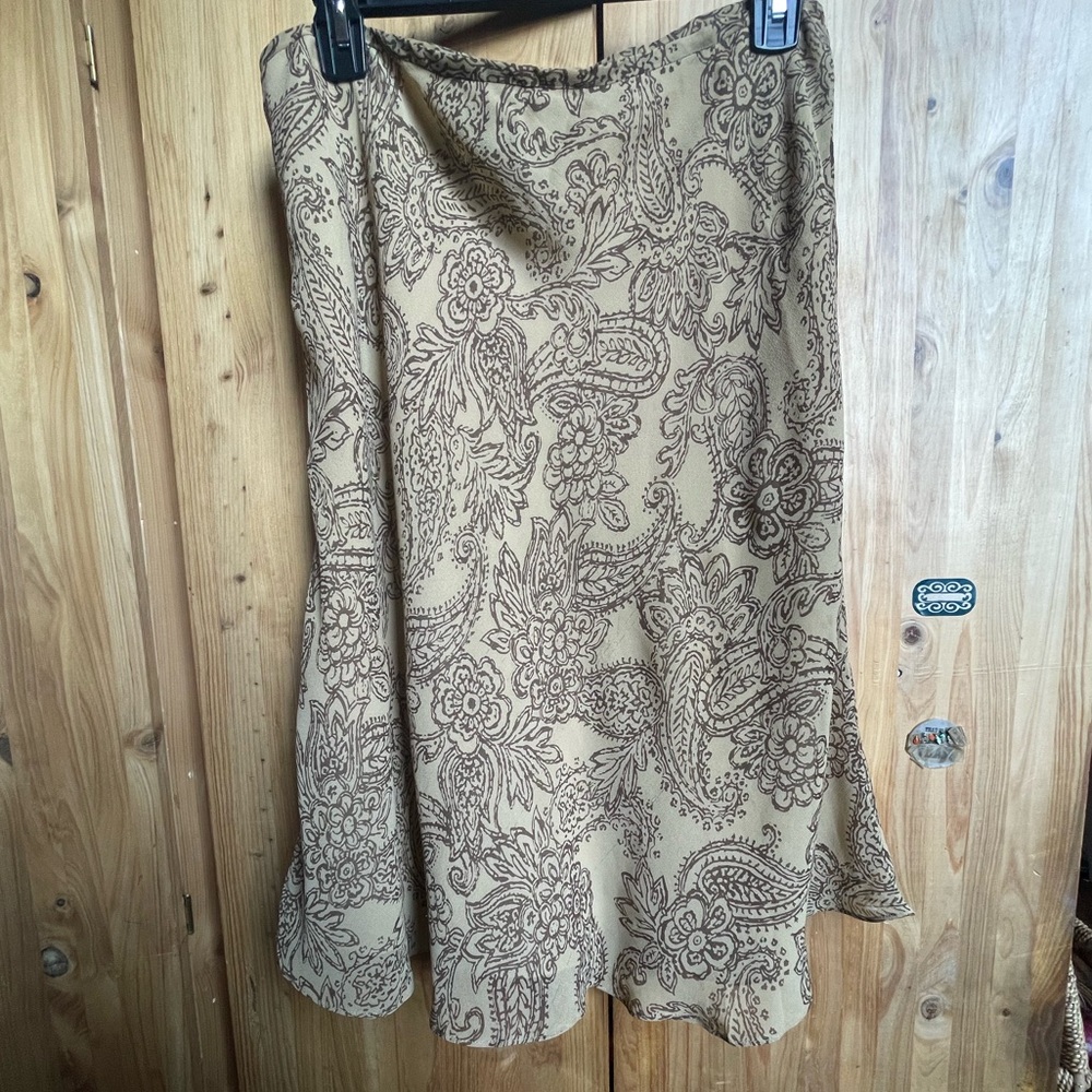 RALPH LAUREN Vintage Y2K Silk Skirt Paisley Floral Taupe & Coco Neutrals Size 10